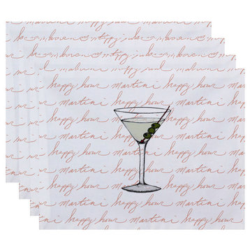 18"x14" Martini Glass Text Fade Geometric Print Placemats, Set of 4, Coral