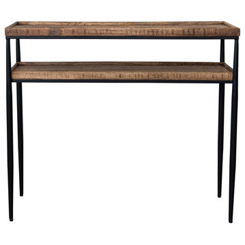 Mango Wood and Metal 2-Tier Console Table, Natural and Black