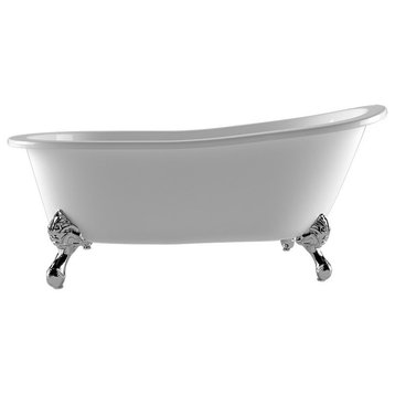 61" Slipper Tub Without Faucet Holes, "Chariton", Chrome Feet