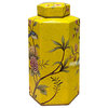 Bright Yellow Hexagonal Porcelain Flower Birds Graphic Vase Jar Hws2651