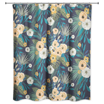 Navy Tropical Floral 71x74 Shower Curtain