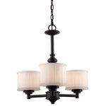 Trans Globe Lighting - Cahill Chandelier, 19.5" - The Cahill 19.5" wide Chandelier illuminates any room it is placed in and provides an elegant look to the living space. The body of the chandelier stands out among decor with its bold and glamorous design. Cool sleek sophistication defines this three light chandelier. Understated mounting hardware and frame complement the White Frost glass drum shades.