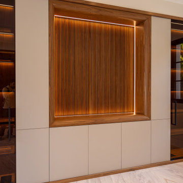 Modern Glass Wine Wall and Temperature Controlled Cabinets in Newport Coast