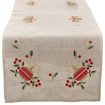 Embroidered Ornament Design Christmas Table Runner, 16"x90"
