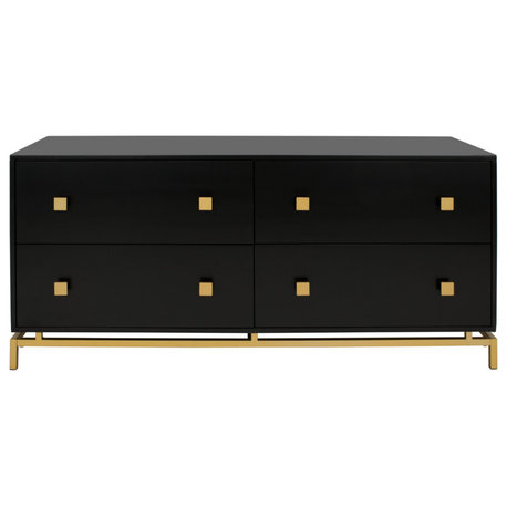 Safavieh Couture Claudette 4 Drawer Dresser, Black/Gold