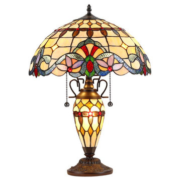 COOPER Tiffany-style 3 Light Victorian Double Lit Table Lamp 16 Shade