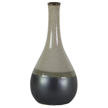 Bellied Round Vase Black Banded Rim Bottom, Gray, Small