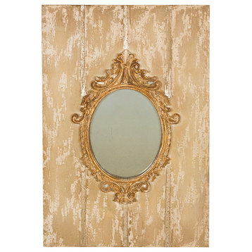 Somerset Baroque Wood Board and Antiqued Glass Decorative Wall Mirror