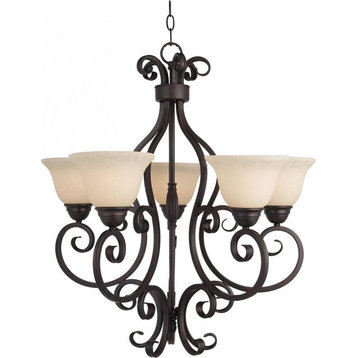 Five Light Oil Rubbed Bronze Frosted Ivory Glass Up Chandelier