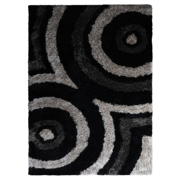 Hand Tufted Shag Polyester Area Rug Geometric Black Beige, [Rectangle] 10'x14'