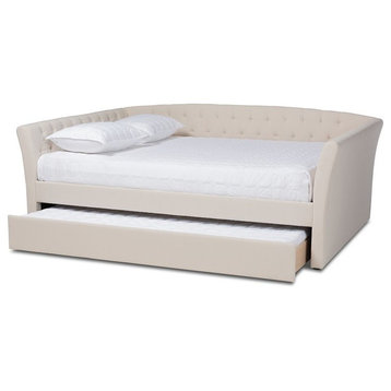 Baxton Studio Delora Full Size Beige Upholstered Daybed with Trundle