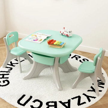 Plastic Kids Play Table and Chair 2 Chairs Set