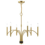 Livex Lighting - Livex Lighting Satin Brass 6-Light Chandelier - Less is more with this sleek minimalist chandelier from the Wisteria collection. The thin bar arms and simple cylindrical candle sleeves are perfect for adding mid century modern pizzazz to understated decor.�
