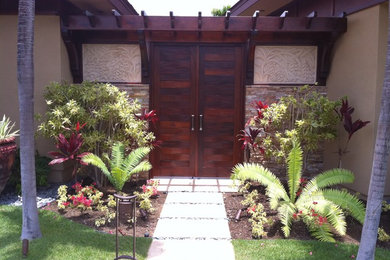 Custom Entry Gate of African Sapele and Hand-Carved Marble