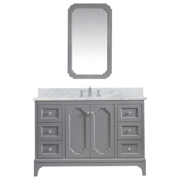 Queen 48 In. Marble Countertop Vanity in Grey with Mirror and Waterfall Faucet