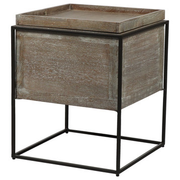 Banks Mango and Metal File Table With Tray Top and Storage