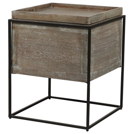 Banks Mango and Metal File Table With Tray Top and Storage