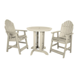 Highwood USA - Hamilton 3-Piece Round Counter-Height Dining Set, Whitewash - Outdoor Pub And Bistro Sets