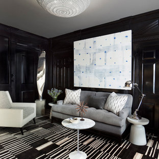 Wohnzimmer mit schwarzer Wandfarbe und buntem Boden Ideen, Design