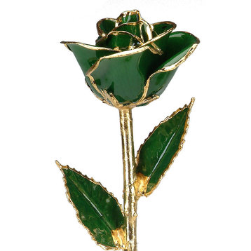 Real Rose Dipped, 24k Gold and Preserved, Lacquer, Dark Green
