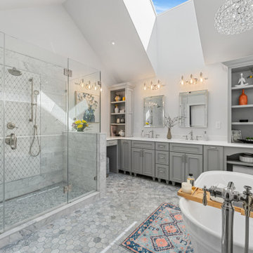 Marble Heaven Master Bathroom with Schluter heated flooring throughout