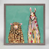 "Llama Loves Sheep on Teal" Mini Framed Canvas 6"x6" by Eli Halpin