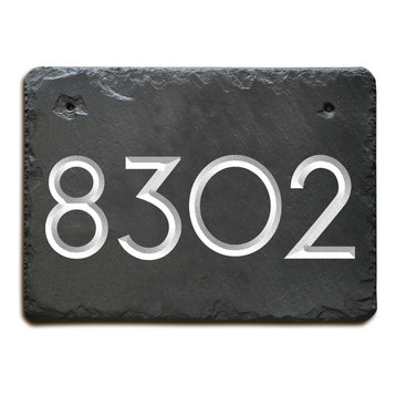 Modern Slate Address Plaque, Carved Numbers, House Sign/Marker