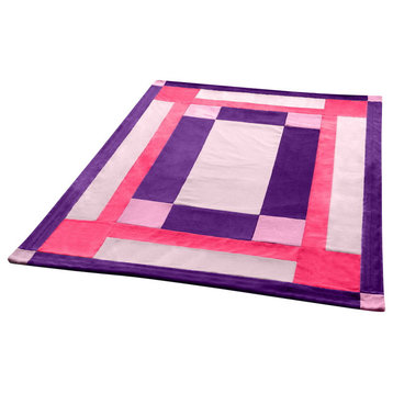 Onitiva - Purple Charm Soft Coral Fleece Patchwork Throw Blanket (59"-78.7")