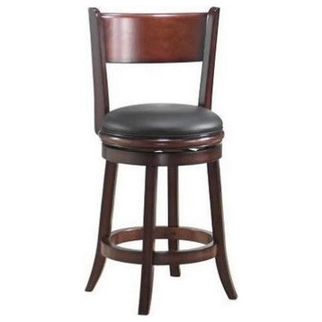 Bowery Hill 25.5" Wood & Faux Leather Swivel Counter Stool in Brandy Brown