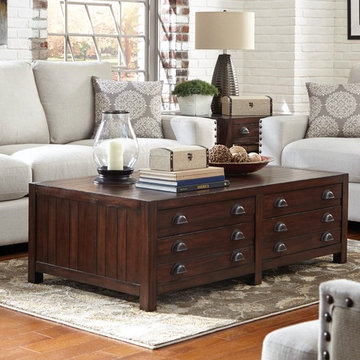 Donny Osmond Home Rosanna Coffee Table in Vintage Cocoa with Scoop Pull Handles