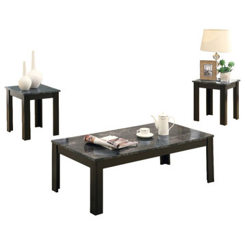 Table Set, 3pcs Set, Coffee, End, Side, Accent, Laminate, Grey Marble Look
