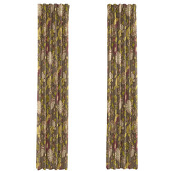 Contemporary Curtains Modern Floral Drapery, Single Panel, Purple and Green