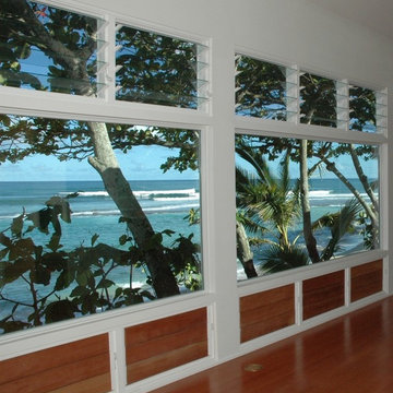 Wood and clear glass jalousie