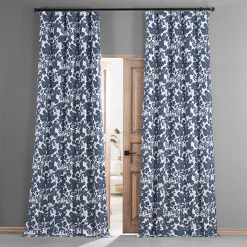 Fleur Blue Printed Cotton Blackout Curtain Single Panel, 50Wx84L