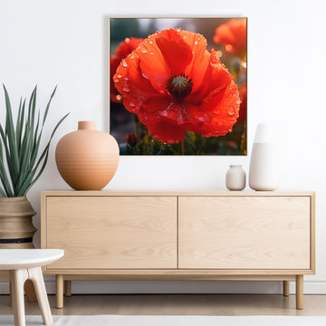A Single Tear of Red Photorealistic Digital Artwork Floral Prints Nature Inspire