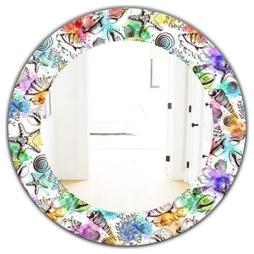 Designart Costal Creatures 6 Traditional Frameless Oval Or Round Wall Mirror, 32