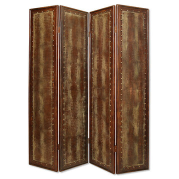 HomeRoots 1" x 76" x 84" Brown Faux leather Reptillian Screen