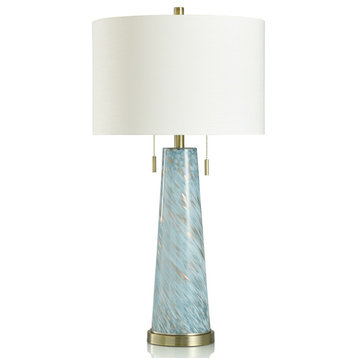 Urmila Blue Classic Tapered Table Lamp Blue, White And Gold Swirl Glass