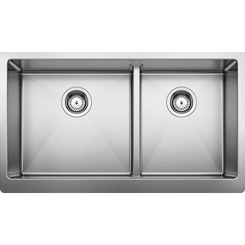 Blanco 525242 Quatrus 33"x19" Double Bowl Kitchen Sink, Stainless Steel