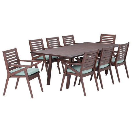 Vaughn 9 Piece Sunbrella Outdoor Patio Dining Set, Spa Blue