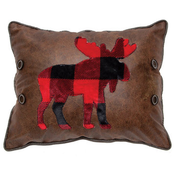 Lumberjack Moose Faux Leather Throw Pillow, 16"x20"