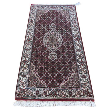 2'5x4'8 Handmade Fine Red Mahi Tabriz Persian Rug Wool & Silk
