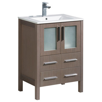 Torino 24" Bathroom Cabinet, Base: Gray Oak, With Top, Integrated Sink