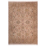 Bareens Designer Rugs - Pak Persian Lucretia Taupe/Brown Wool Rug - 8'0'' x 10'1'' - Designed with mesmerizing intricacy and gorgeous color palette, this hand-knotted masterpiece demonstrates the beauty and electrifying thrill of Pak Persian art. These meticulously hand-knotted Pak-Persian rug is made with pure wool and features breathtaking traditional, transitional, and tribal designs in bold luxurious color pallets. Known for their intricate designs these rugs are a reproduction of Persian rugs, made in Pakistan with unique Mughal designs. Made by master weavers using the same Persian texture, design and dying technique, we wanted to produce the most significant manifestation of Persian art, life, and culture. This rug is most famous for its exceptional quality, incredible designs, patterns, and vibrant rich color. Pak-Persian rugs made with Persian weave with high knot counts, which enables the high intricacy and detail found in the patterns are also referred to as "State of art", each color adds a rich beautiful detail in the artwork of this rug. The design, color, and beautiful chromatic composition with a vibrant sheen with intricate designs, exude beauty, elegance, and quality make this rug a masterpiece of its own.