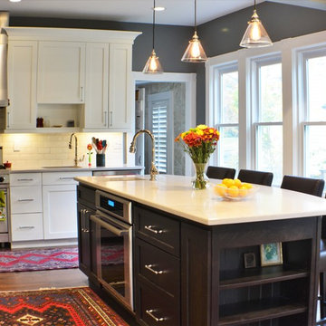 Large Dark Wood Island with White Countertop