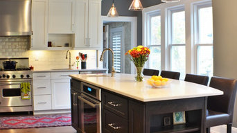 Large Dark Wood Island with White Countertop