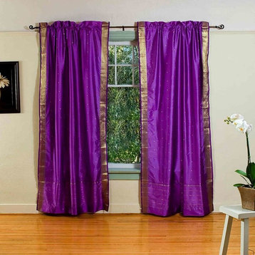 Lined-Purple Rod Pocket  Sheer Sari Curtain / Drape  - 80W x 120L - Piece