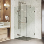 VIGO Industries - VIGO Monteray 30"x30" Frameless Shower Enclosure without Base, Brushed Nickel - Clean, classic and contemporary, The Monteray by VIGO delivers a spa-like shower experience. Touches of sleek hardware details finished with a premium 7-layer finish add shine to thick tempered glass. Engineered with proprietary technology and long-lasting materials like stainless steel and solid brass, this frameless shower enclosure provides a lifetime of modern luxury. Its outward opening door is equipped with a convenient door handle that also doubles as a towel bar. With a design that compliments any bath aesthetic, The Monteray masters the art of versatility.