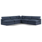 Meridian Furniture - Comfy Upholstered L-Shaped Modular Sectional, Navy, 5-Piece: 4 Armless Chair, 1 Corner Chair, Linen Textured Fabric - Give your space a whole new look with this navy Comfy linen textured fabric sectional. This handsome sectional fits nicely with other items in the Comfy collection and is a versatile seating option designed for adaptability, comfort and style. Wrapped in rich navy durable linen textured fabric upholstery, this sectional offers a plush embrace of overstuffed down feather cushions, carefully crafted to deliver the highest level of comfort. The perfect seat for creating an oasis for relaxation, this sectional has thick foam surrounding its frame for added support and coziness.