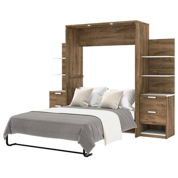 Cielo Full Murphy Bed with Nightstands in Rustic Brown/White - Engineered Wood